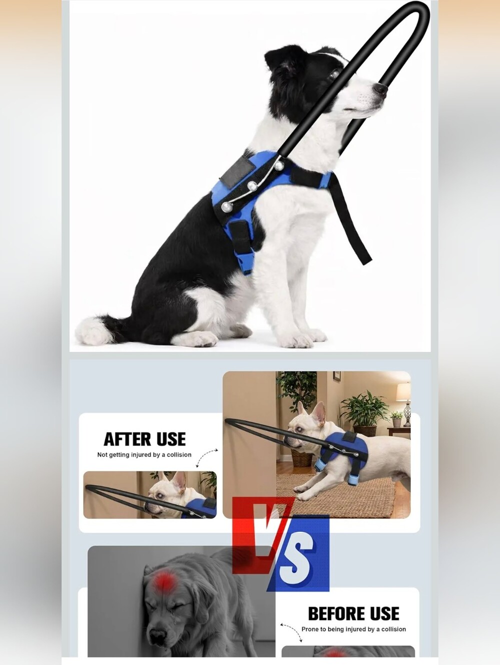 Blind Dog Harness with Protective Halo Ring, Adjustable Protective Collar XXS